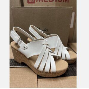 Clarks Collection Woven Leather Wedges-Giselle Glow-White-6.5M-NEW-A596102
